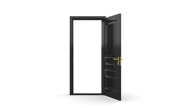 Set of different black door isolated 3d illustration render on white background