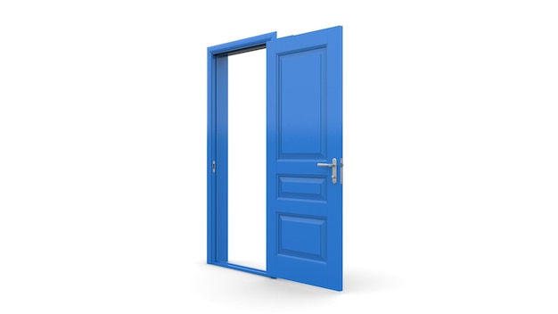 Set of different blue door isolated 3d illustration render on white background