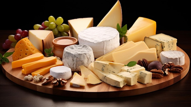 set of different cheeses on wooden background