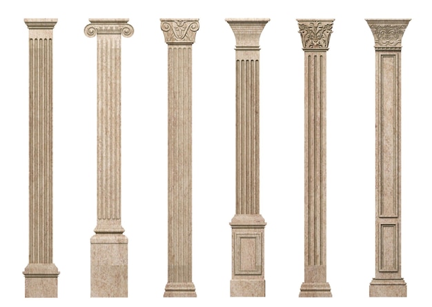 Photo set of different classic arched columns pilasters