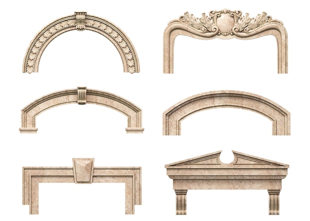 Set of different classic arched marble frames