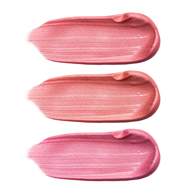 Set of different colors lip glosses smear isolated on white