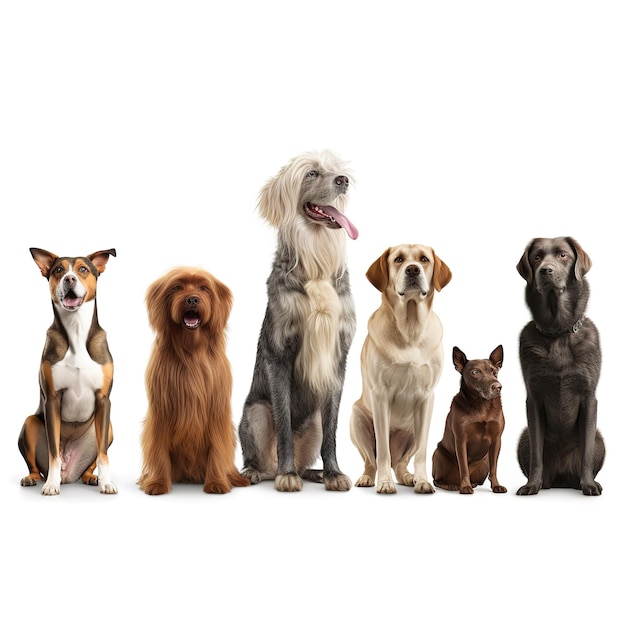 Set of different dogs on white background Banner design Different breeds of dogs on white