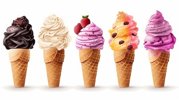 Set of Different Ice Cream on a White Background