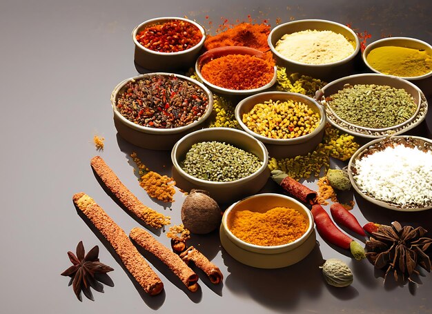 Set of different indian spices for meny food tasty