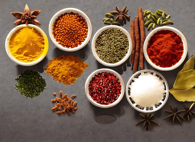 Set of different indian spices for meny food tasty