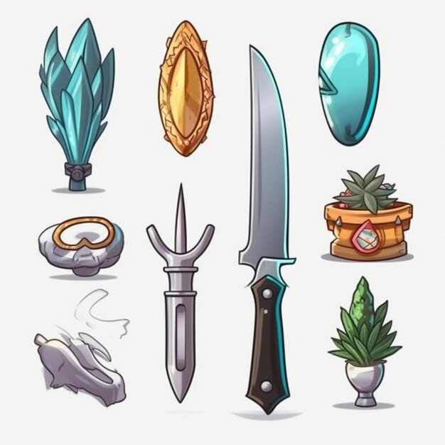 Photo a set of different items for a game with a knife generative ai