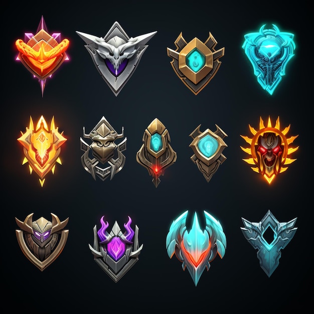 Photo a set of different league emblems with glowing lights generative ai