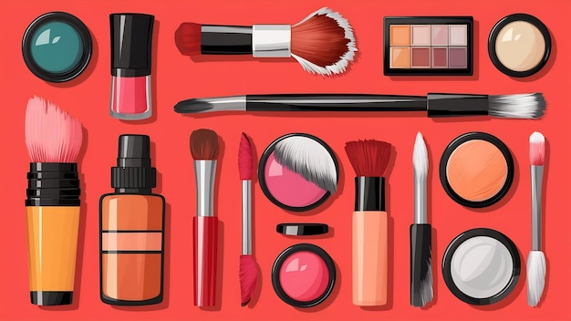 Set of different makeup objects