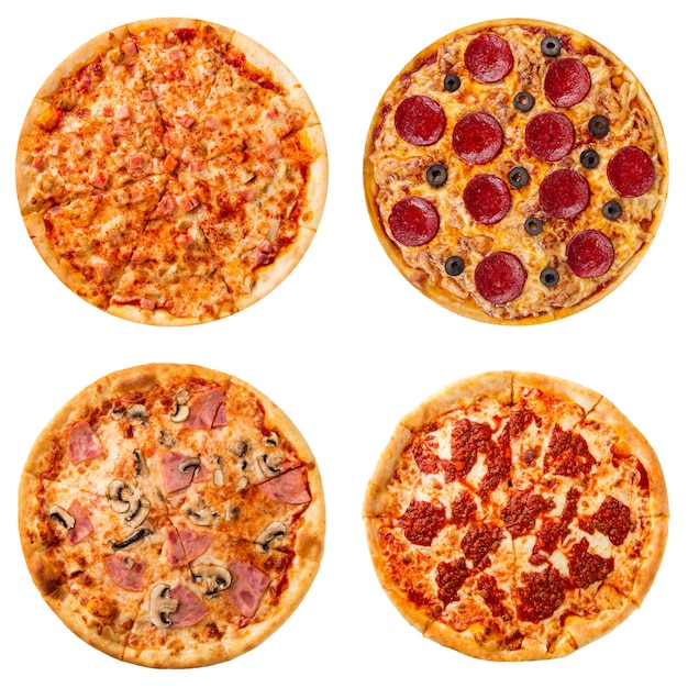 Набор различных пицц коллаж, изолированные на белом фоне