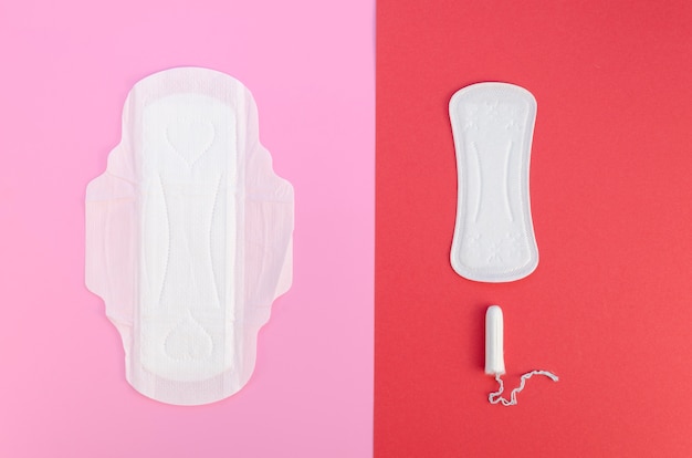 Photo set of different sanitary napkins and tampon