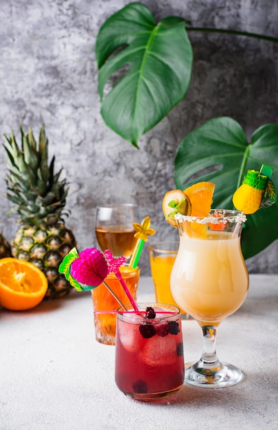 Set of different summer cocktails 