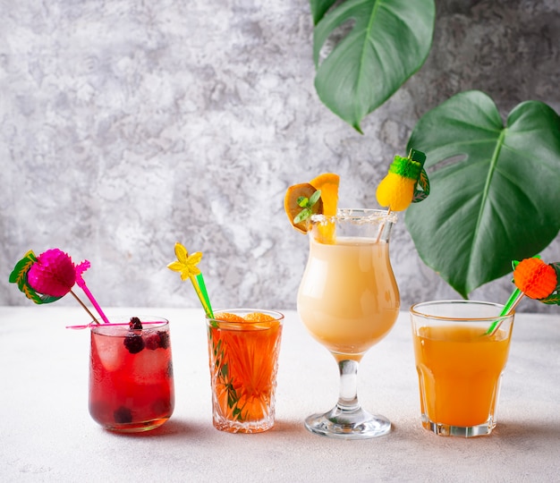 Set of different summer cocktails 