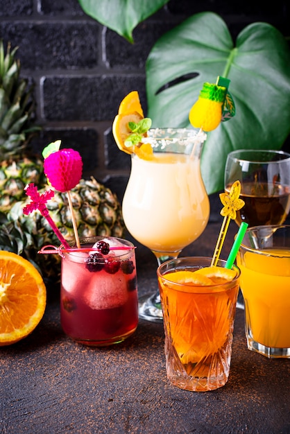 Set of different summer cocktails 