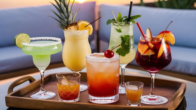 Set of different summer cocktails