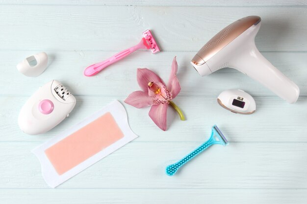 A set of different tools for home hair removal