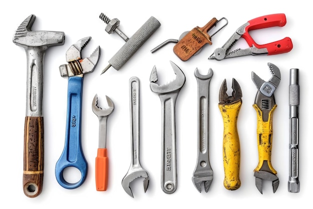 set of different tools over white background