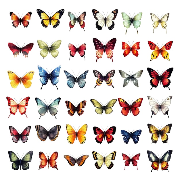 A set of different types of butterflies