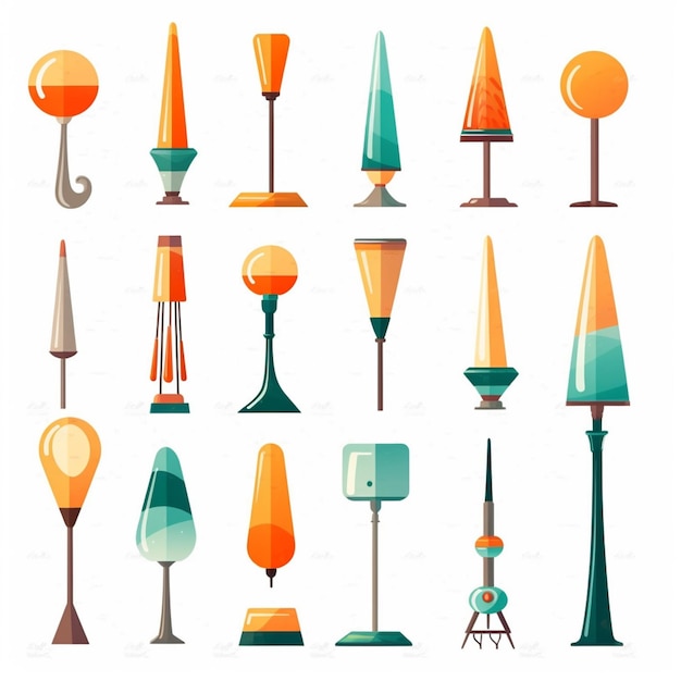 Photo a set of different types of lamps and lampshads generative ai