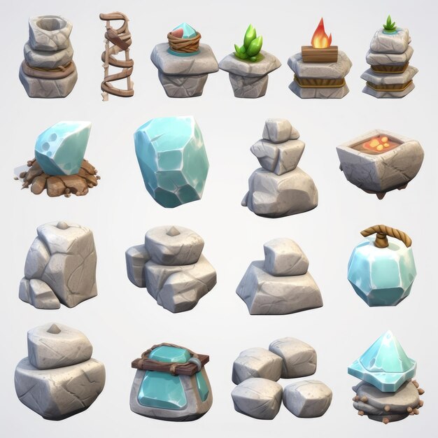 A set of different types of rocks including one that has a light blue color.