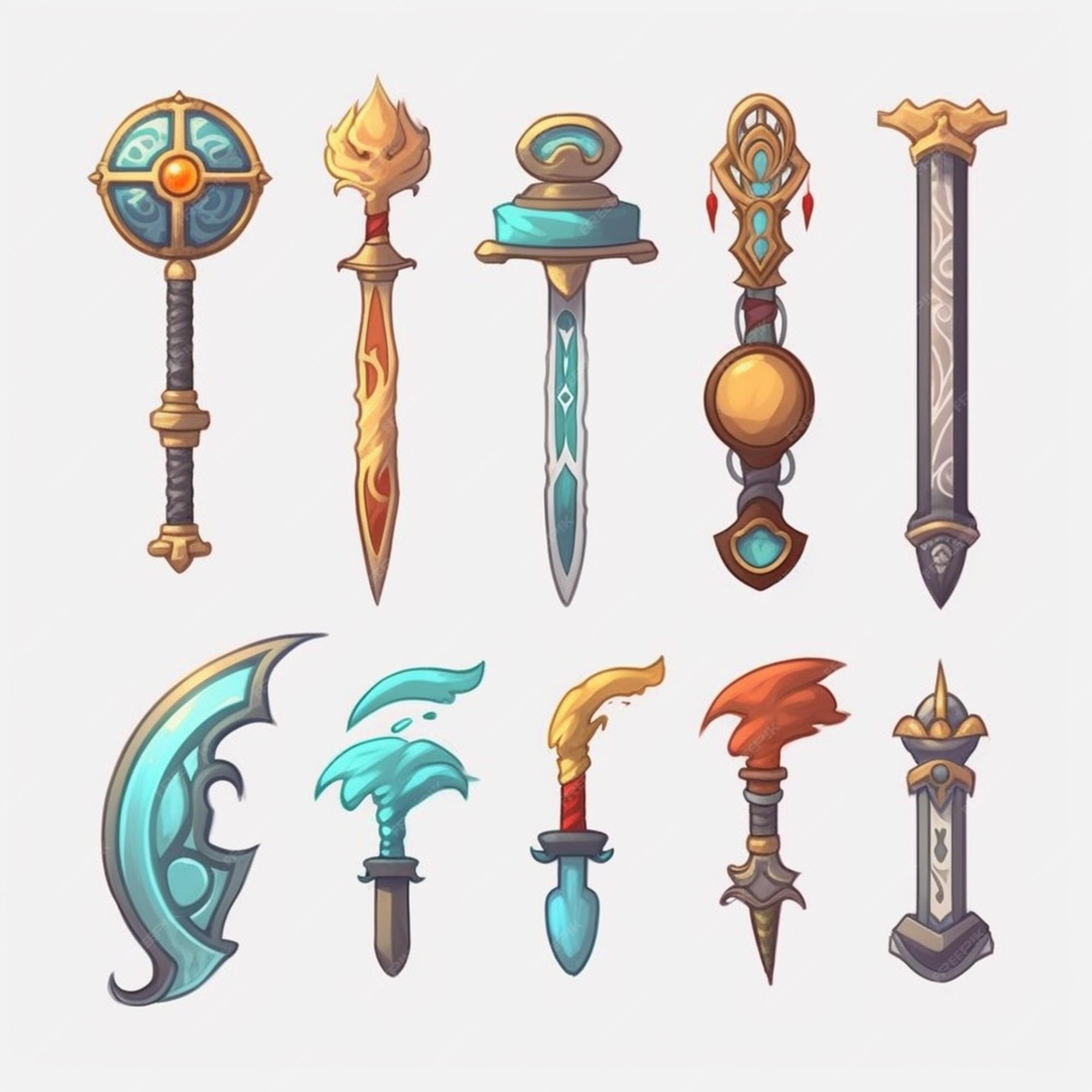 Premium photo a set of different types of weapons and weapons