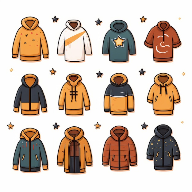 Set of different warm winter jackets