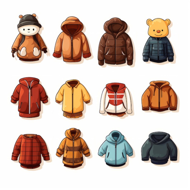 Photo set of different warm winter jackets