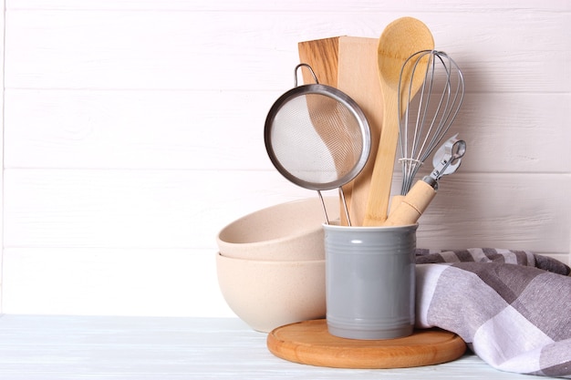 Set of dishes closeup on a colored background kitchen appliances