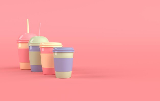 Set of disposable coffee cups mockup 3d render