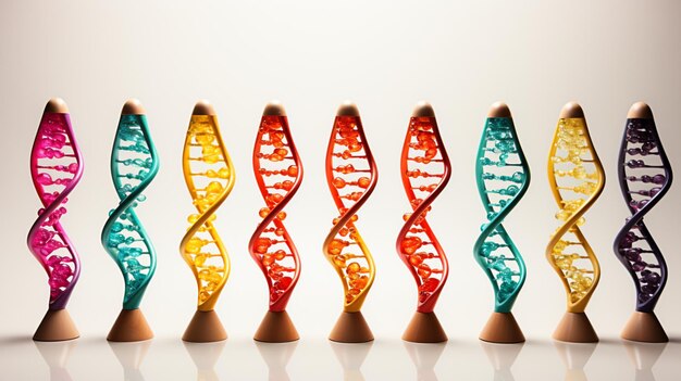 Foto set di struttura del genoma del dna isolato su sfondo bianco
