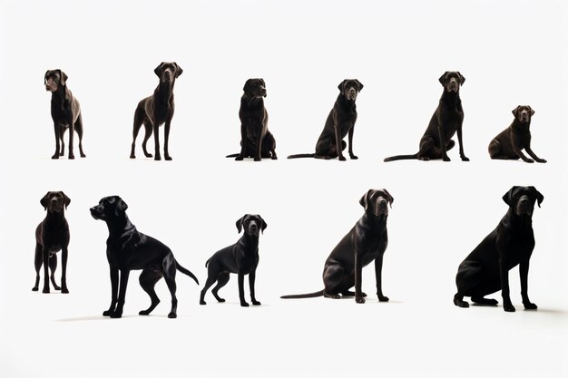 Photo set of dog silhouettes on a white background