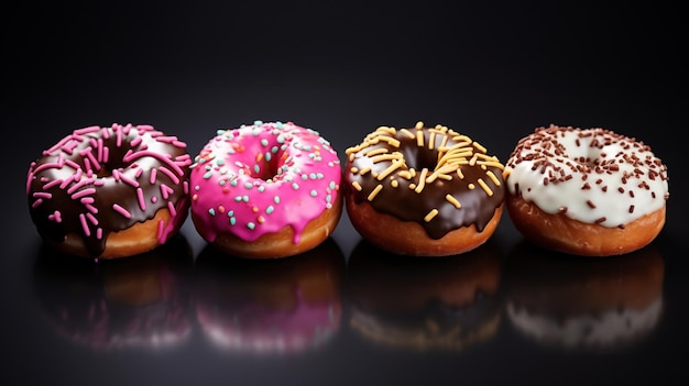 A set of donuts on a black background