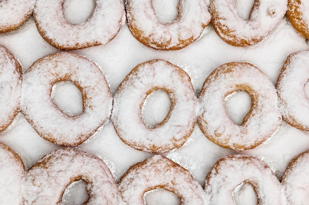 Set of donuts covered with sugar powder