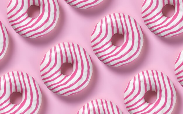 Set of donuts on pink pastel background, minimalism contemporary style