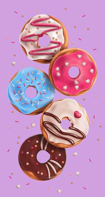 Set of donuts with glaze so yummy illustration