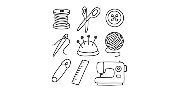 縫製用品のドゥードルイラストのセット