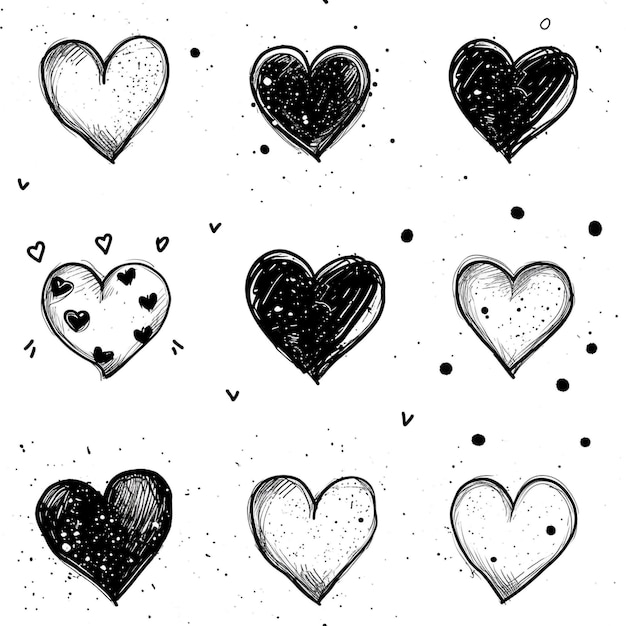 Set of doodle seamless pattern hearts from hand drawing for valentines day Generative ai