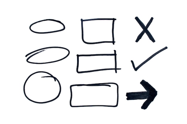 白い背景に黒いマーカーで描かれたゴミのセット
