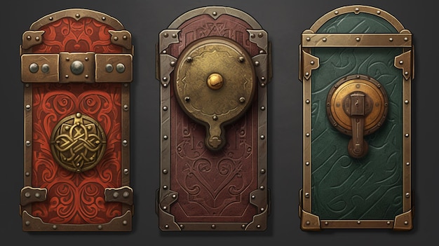 A set of doors with a shield and a keyhole.