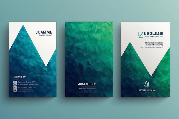 Photo set of double sided business card templates with illustrations of randomly stacked transparent