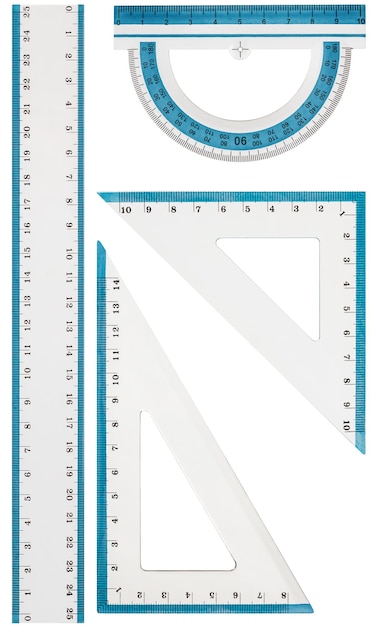 Set of drawing tools ruler protractor triangle isolated on white background