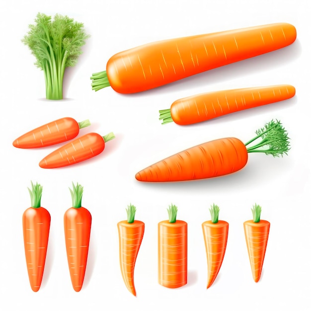 Set of drawings of carrots on a white background