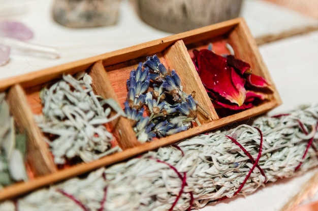 Set of dried herbs delphinium sage wormwood lavender rose Wormwood wand