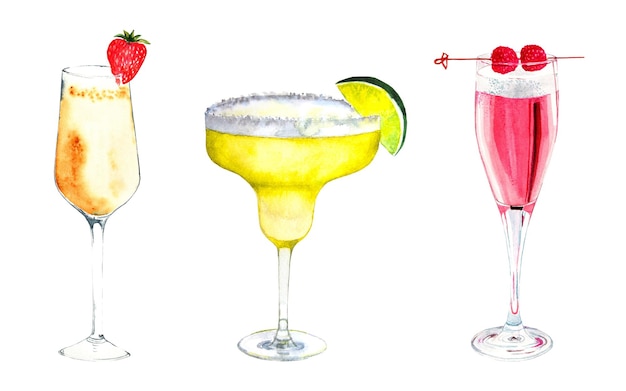 Photo set of drinks white and pink champagne margarita