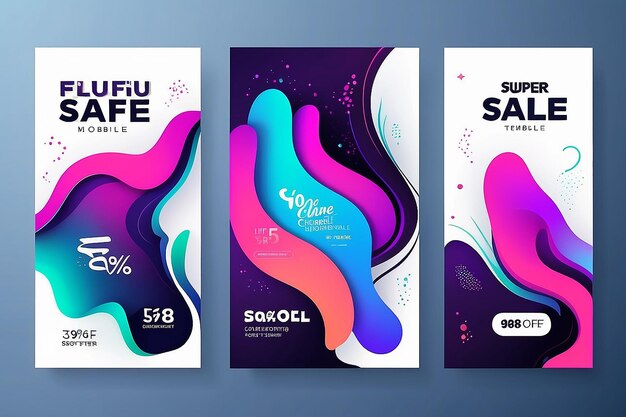 Photo set of dynamic abstract shape modern fluid mobile for sale banners banner template design