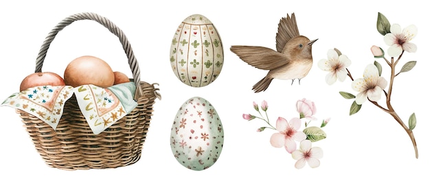 Photo set of easter decorative elements