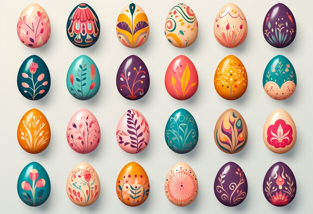 Set of easter eggs flat design on white background