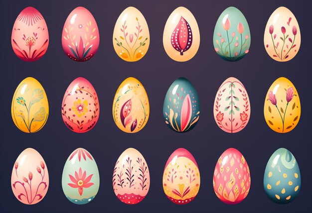 Set of easter eggs flat design on white background