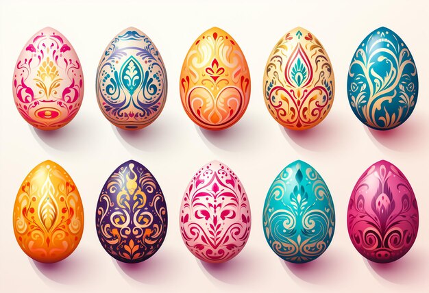 Set of easter eggs flat design on white background