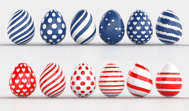 Set of Easter eggs red and classic blue color on a white